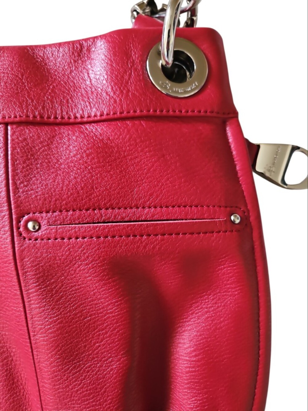B. Makowsky Red Pebbled Leather Crossbody Bag Genuine Leather Silver Hardware - Picture 4 of 7